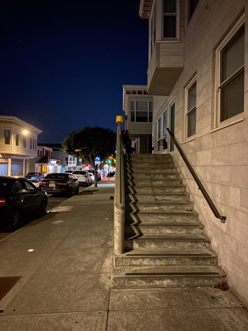 Street Scene in San Francisco at The Deepest Night Sky Light in in San Francisco, California, United States