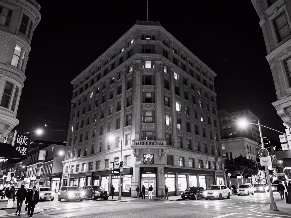 Street Scene in San Francisco at The Deepest Night Sky Light in in San Francisco, California, United States