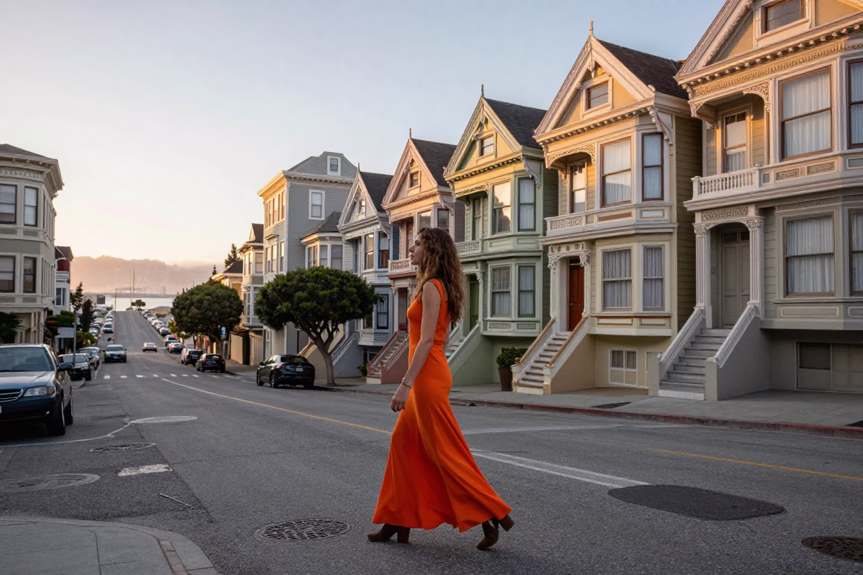Street Scene in San Francisco at The Early Morning Light in in San Francisco, California, United States