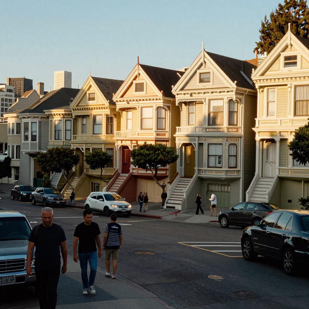 Street Scene in San Francisco at The Late Afternoon Light in in San Francisco, California, United States