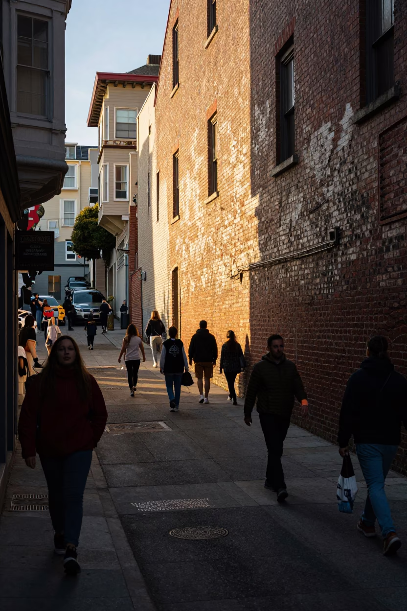 Street Scene in San Francisco at The Late Afternoon Light in in San Francisco, California, United States