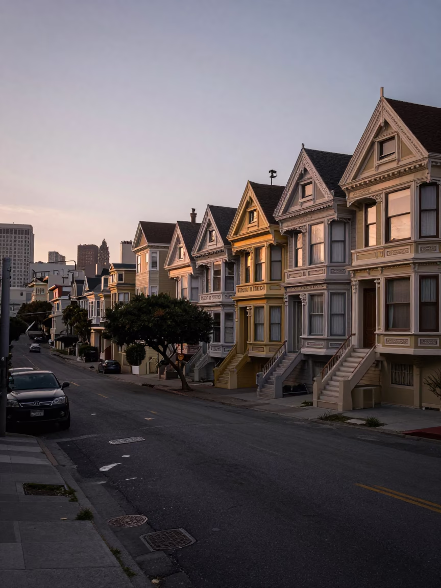 Street Scene in San Francisco at The Still Hours Before Dawn Light in in San Francisco, California, United States