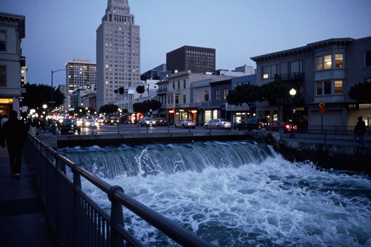 Street Scene in San Francisco at Twilight in in San Francisco, California, United States