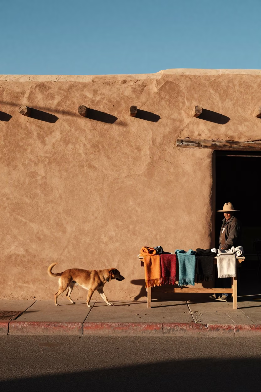 Street Scene in Santa Fe at Clear Late-afternoon Light in in Santa Fe, New Mexico, United States