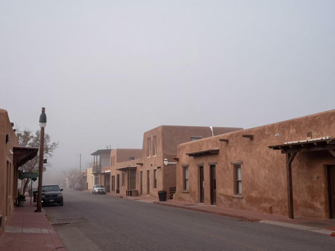 Street Scene in Santa Fe at Dawn Light in in Santa Fe, New Mexico, United States