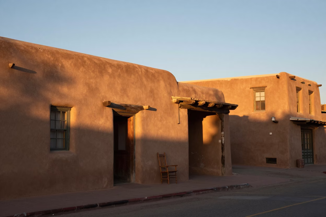 Street Scene in Santa Fe at Golden Hour in in Santa Fe, New Mexico, United States
