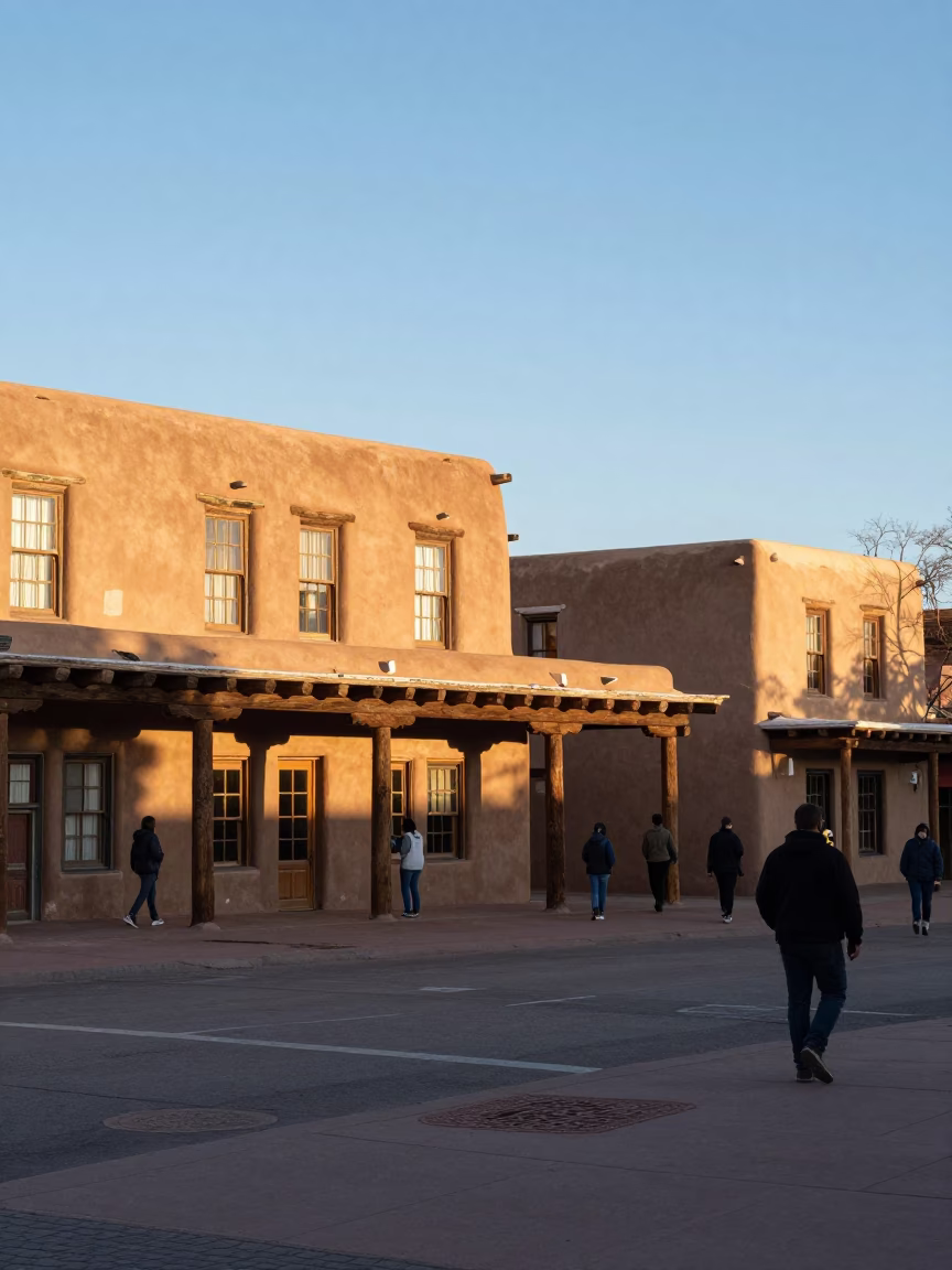 Street Scene in Santa Fe at The Early Afternoon Light in in Santa Fe, New Mexico, United States