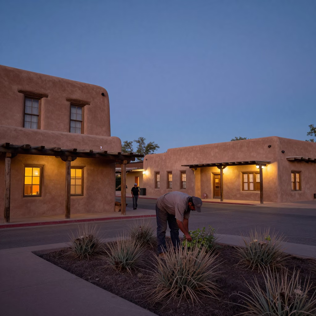 Street Scene in Santa Fe at Twilight in in Santa Fe, New Mexico, United States
