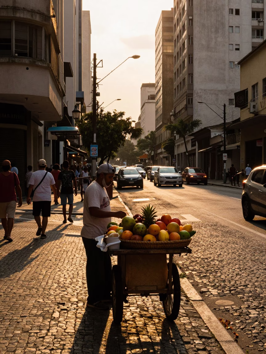 Street Scene in São Paulo at Golden Hour in in São Paulo, Brazil