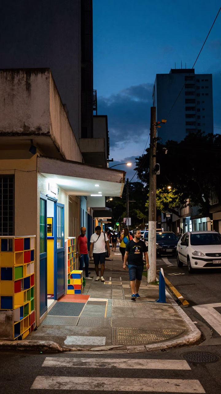 Street Scene in São Paulo at Indigo Twilight After Sunset in in São Paulo, Brazil