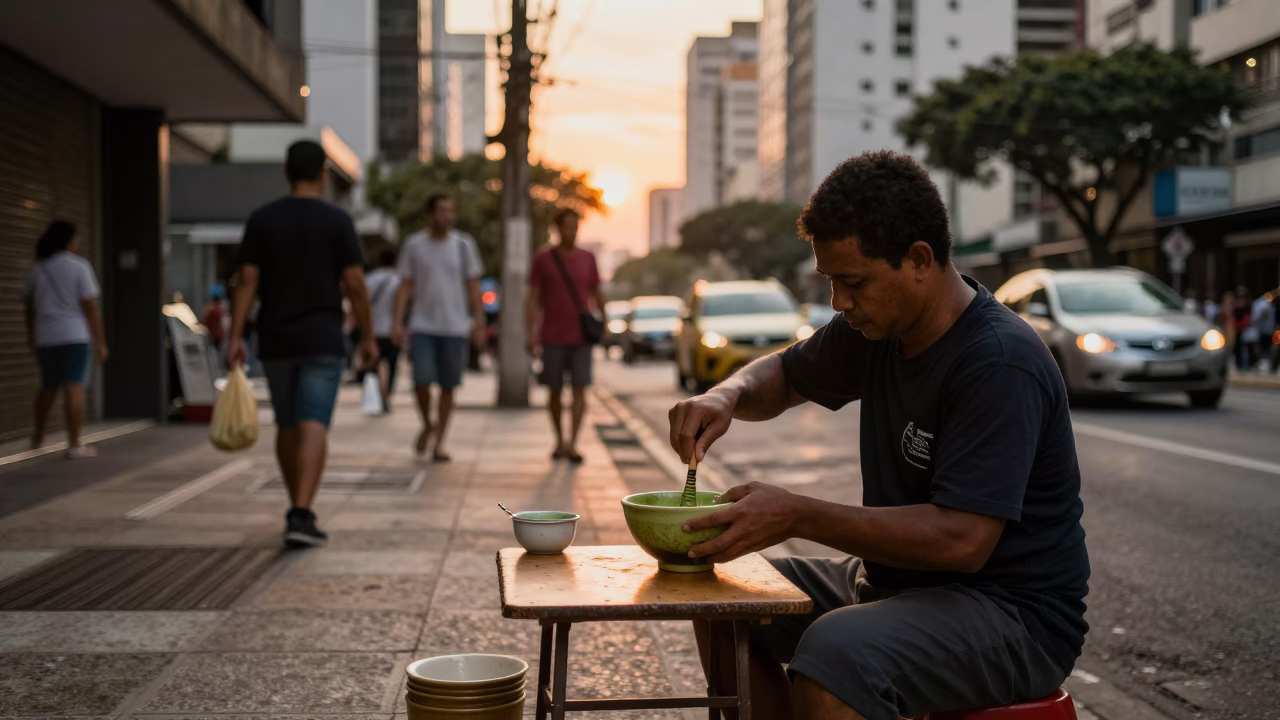 Street Scene in São Paulo at Sunset Light in in São Paulo, Brazil