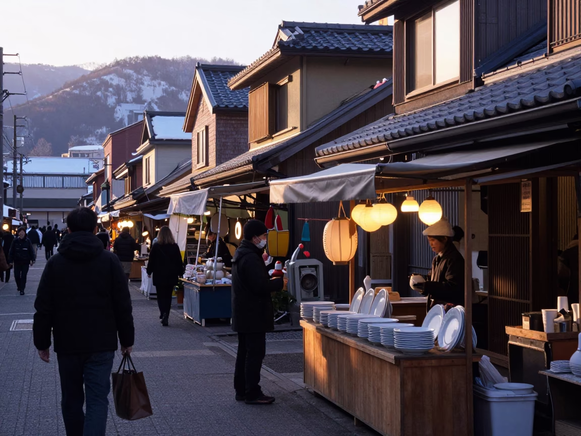 Street Scene in Sapporo at As First Light Reaches The Scene in in Sapporo, Japan