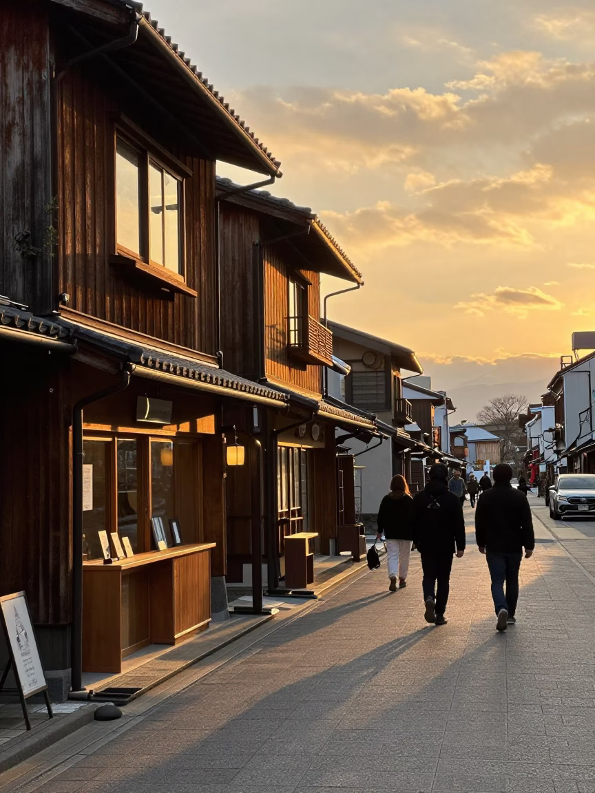 Street Scene in Sapporo at As The Sun Drops Toward The Horizon in in Sapporo, Japan