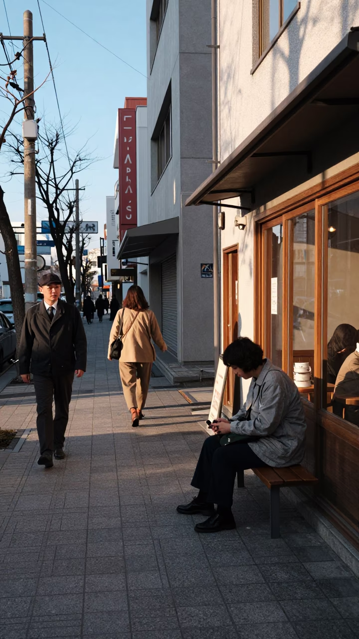 Street Scene in Sapporo at Clear Late-afternoon Light in in Sapporo, Japan
