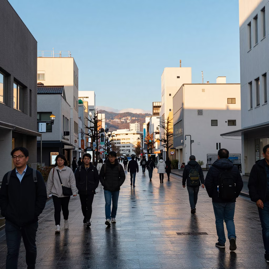 Street Scene in Sapporo at Clear Late-afternoon Light in in Sapporo, Japan