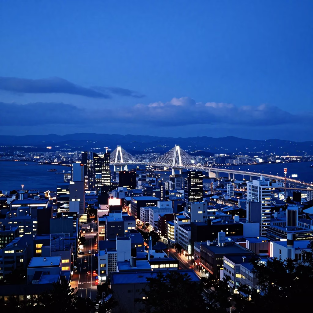 Street Scene in Sapporo at Indigo Twilight After Sunset in in Sapporo, Japan