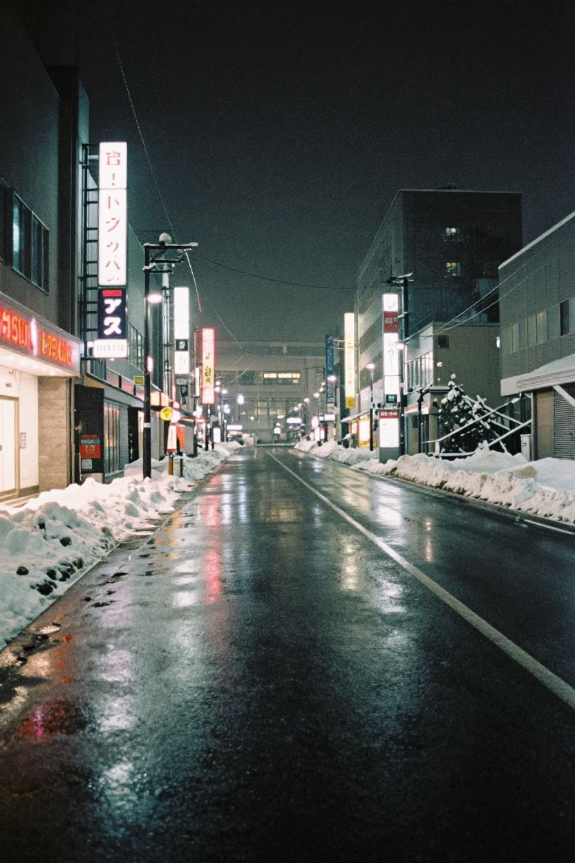 Street Scene in Sapporo at Late At Night Light in in Sapporo, Japan