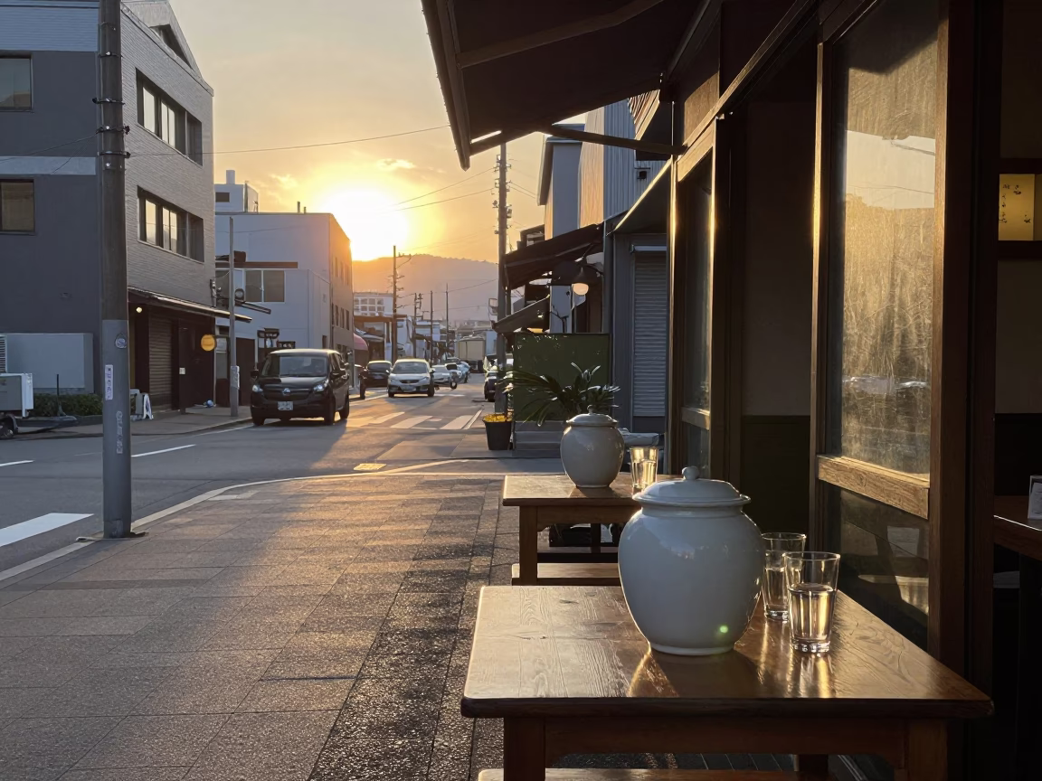 Street Scene in Sapporo at Sunset Light in in Sapporo, Japan