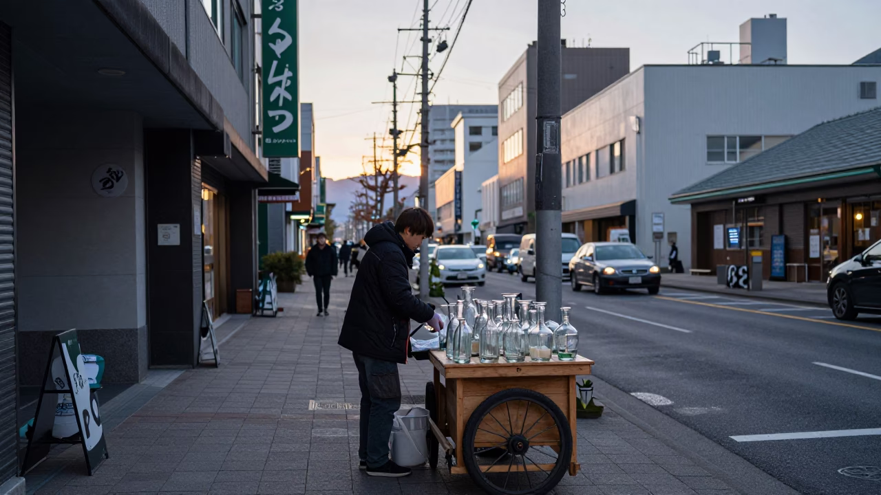 Street Scene in Sapporo at The Early Morning Light in in Sapporo, Japan