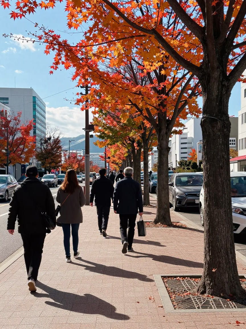 Street Scene in Sapporo at The Flat Glare Of Noon Light in in Sapporo, Japan