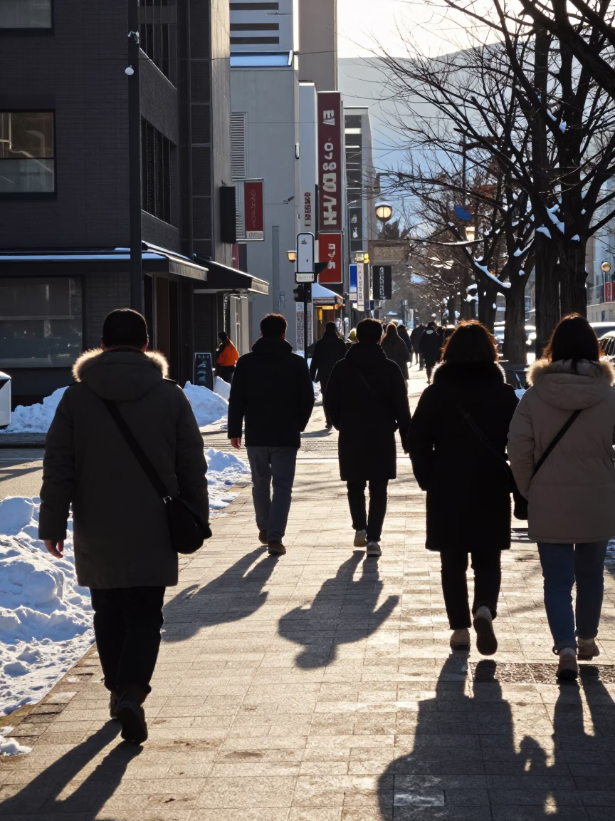 Street Scene in Sapporo at The Late Afternoon Light in in Sapporo, Japan