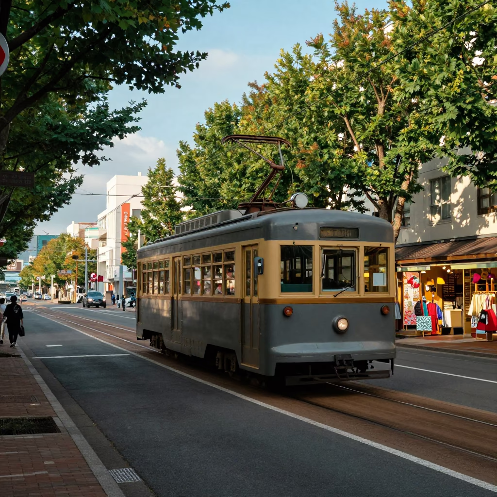 Street Scene in Sapporo at The Late Afternoon Light in in Sapporo, Japan