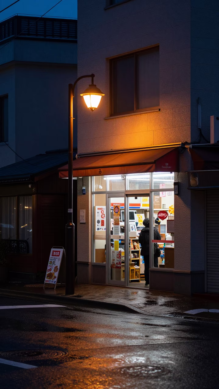 Street Scene in Sapporo at The Predawn Darkness Light in in Sapporo, Japan