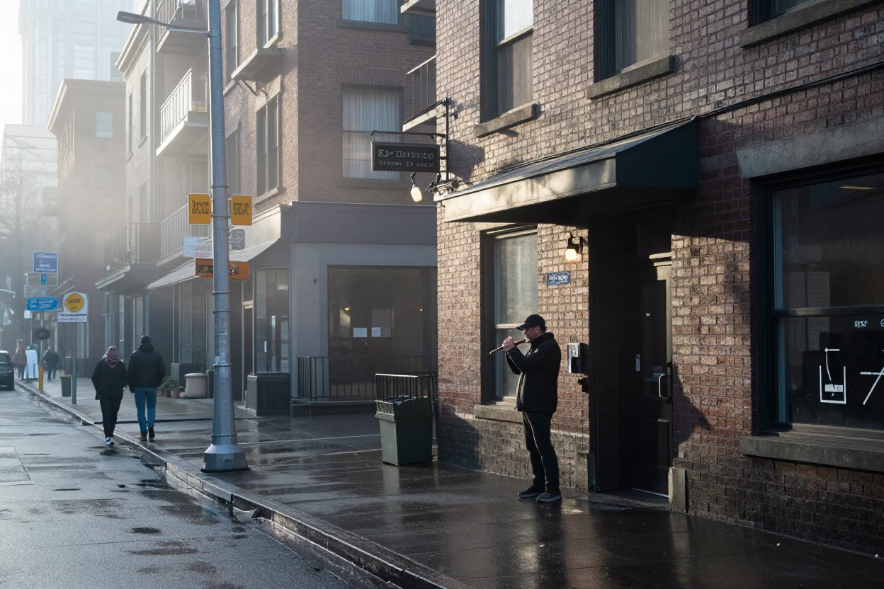 Street Scene in Seattle at Early Morning Light in in Seattle, Washington, United States