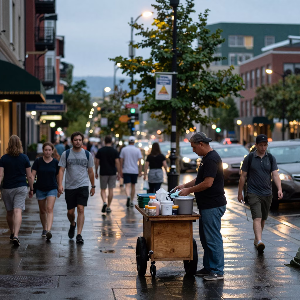 Street Scene in Seattle at Evening Light in in Seattle, Washington, United States