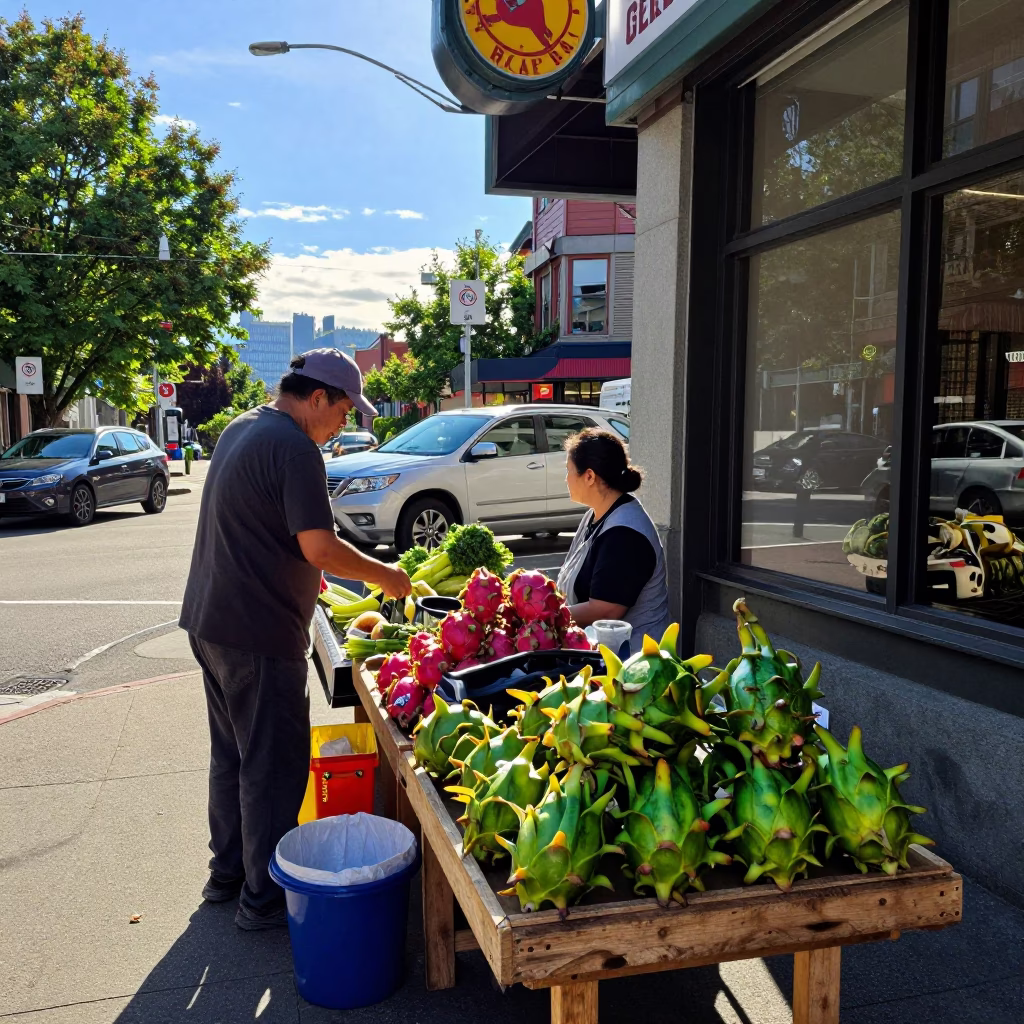 Street Scene in Seattle at The Late Morning Light in in Seattle, Washington, United States