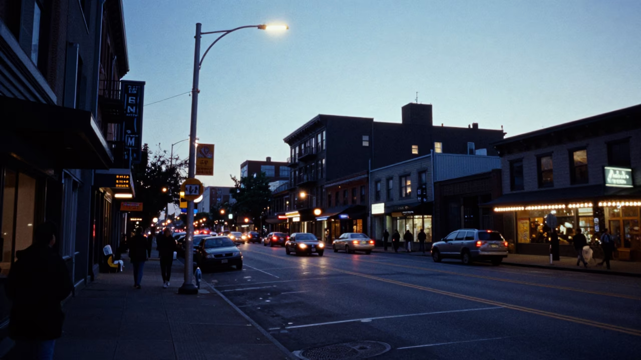 Street Scene in Seattle at The Still Hours Before Dawn Light in in Seattle, Washington, United States