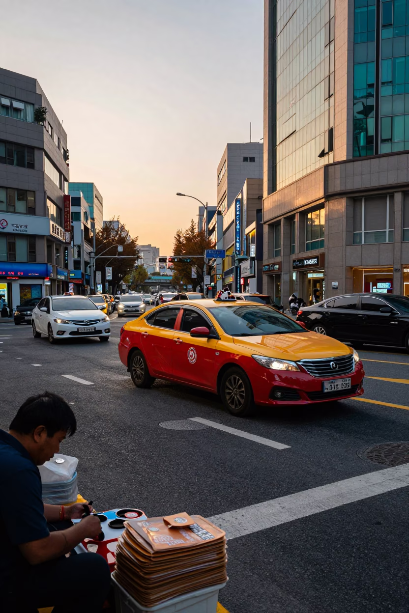 Street Scene in Seoul at Golden Hour in in Seoul, South Korea
