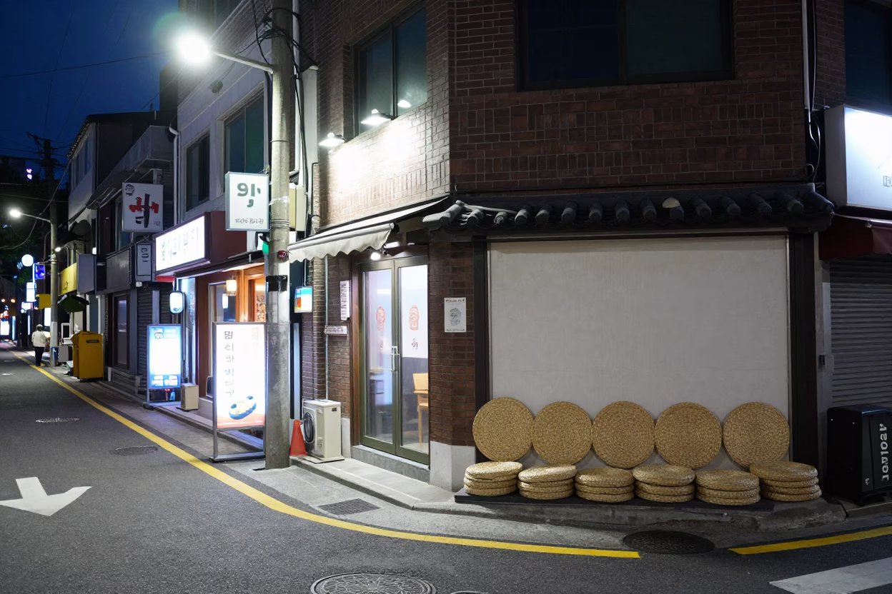 Street Scene in Seoul at Late At Night Light in in Seoul, South Korea