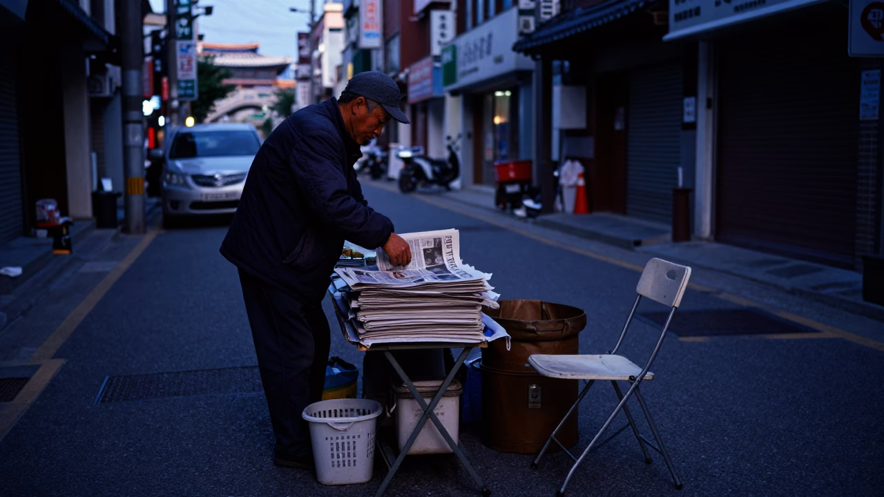Street Scene in Seoul at Sunrise Light in in Seoul, South Korea
