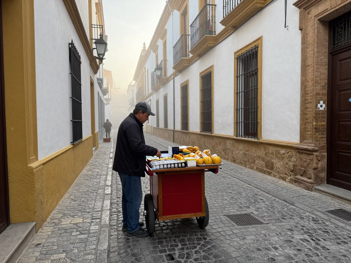 Street Scene in Seville at Dawn Light in in Seville, Spain
