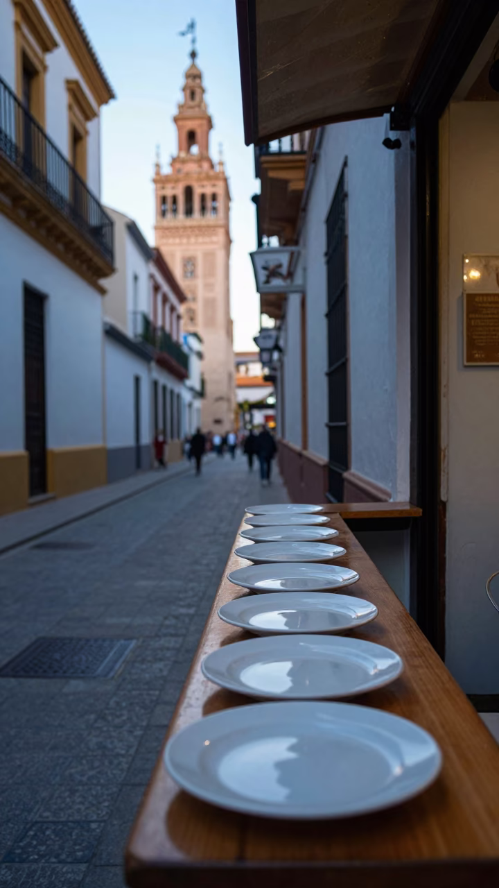 Street Scene in Seville at Early Morning Light in in Seville, Spain