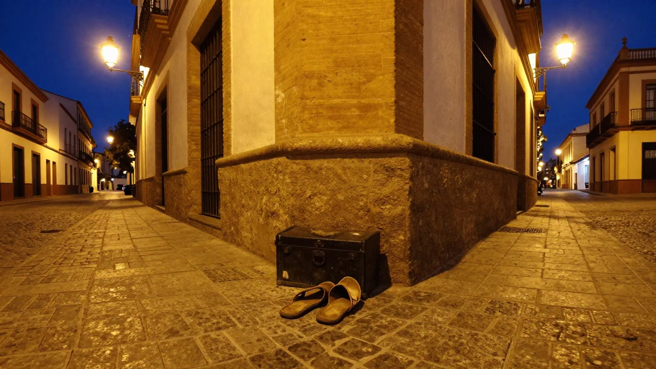 Street Scene in Seville at Late At Night Light in in Seville, Spain