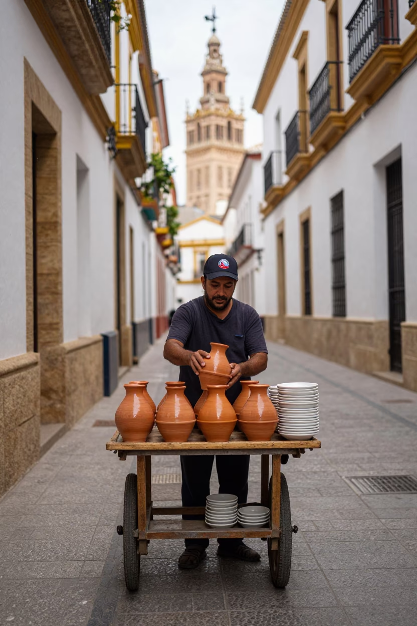 Street Scene in Seville at Midday Light in in Seville, Spain