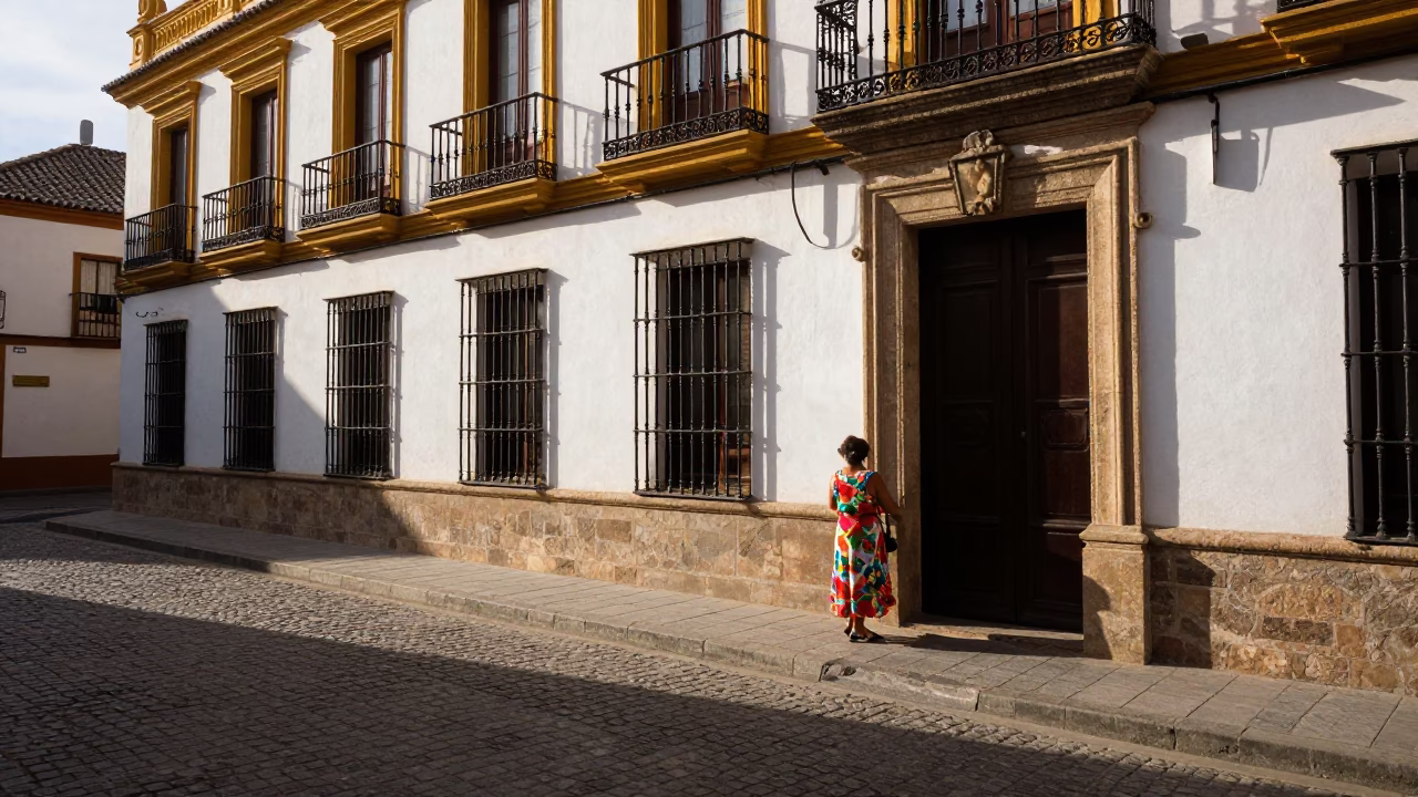 Street Scene in Seville at The Late Afternoon Light in in Seville, Spain