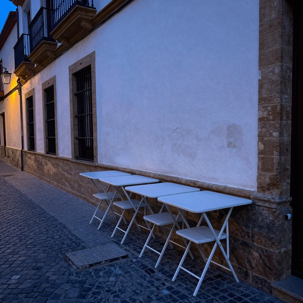 Street Scene in Seville at The Still Hours Before Dawn Light in in Seville, Spain