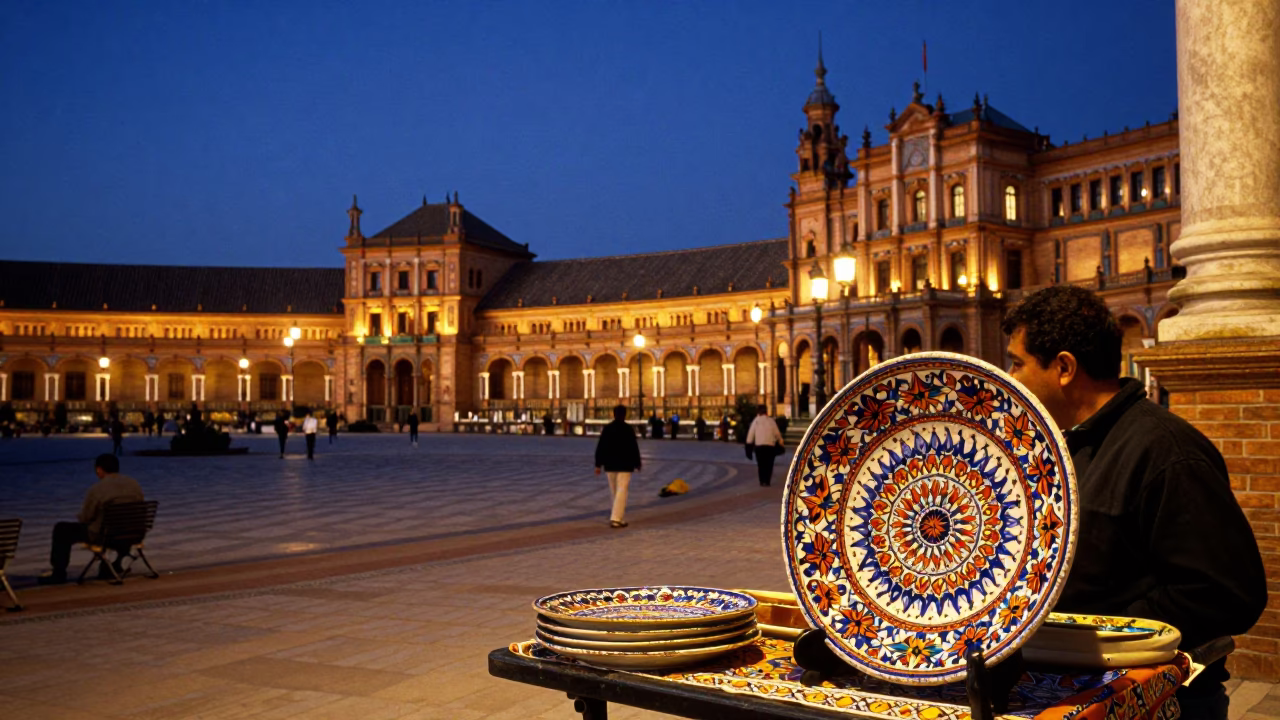 Street Scene in Seville at Twilight in in Seville, Spain