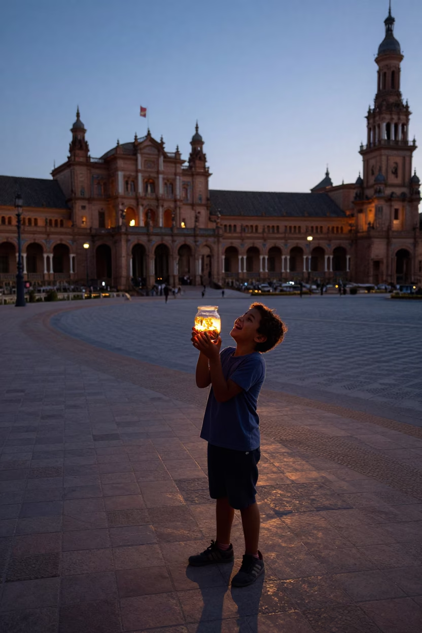 Street Scene in Seville at Twilight in in Seville, Spain
