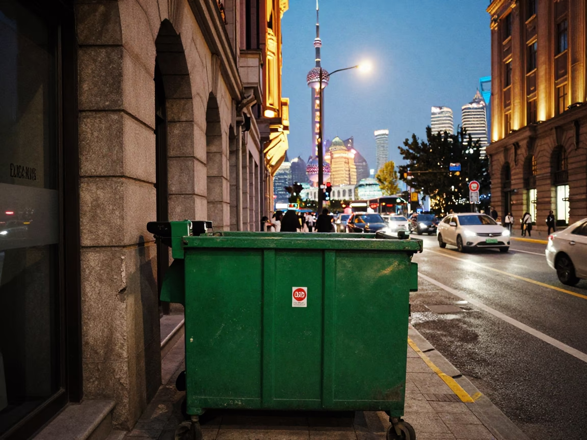Street Scene in Shanghai at As City Lights Begin To Glow in in Shanghai, China