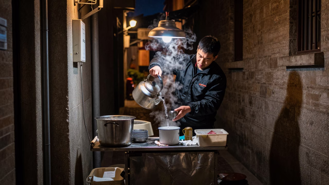 Street Scene in Shanghai at Deep In The Night Light in in Shanghai, China