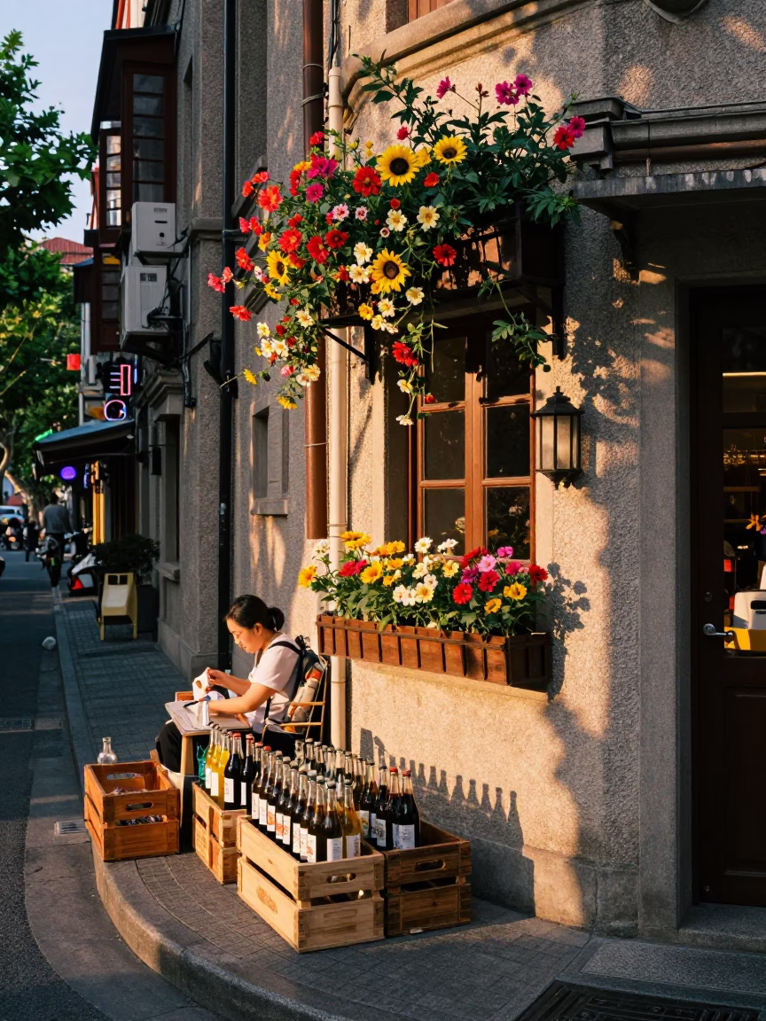Street Scene in Shanghai at Evening Light in in Shanghai, China