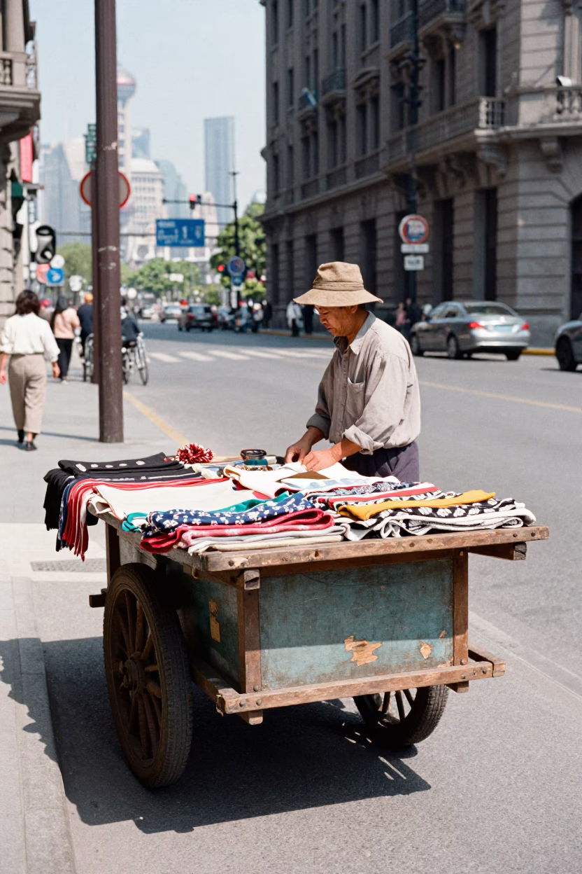 Street Scene in Shanghai at Flat Noon Light in in Shanghai, China
