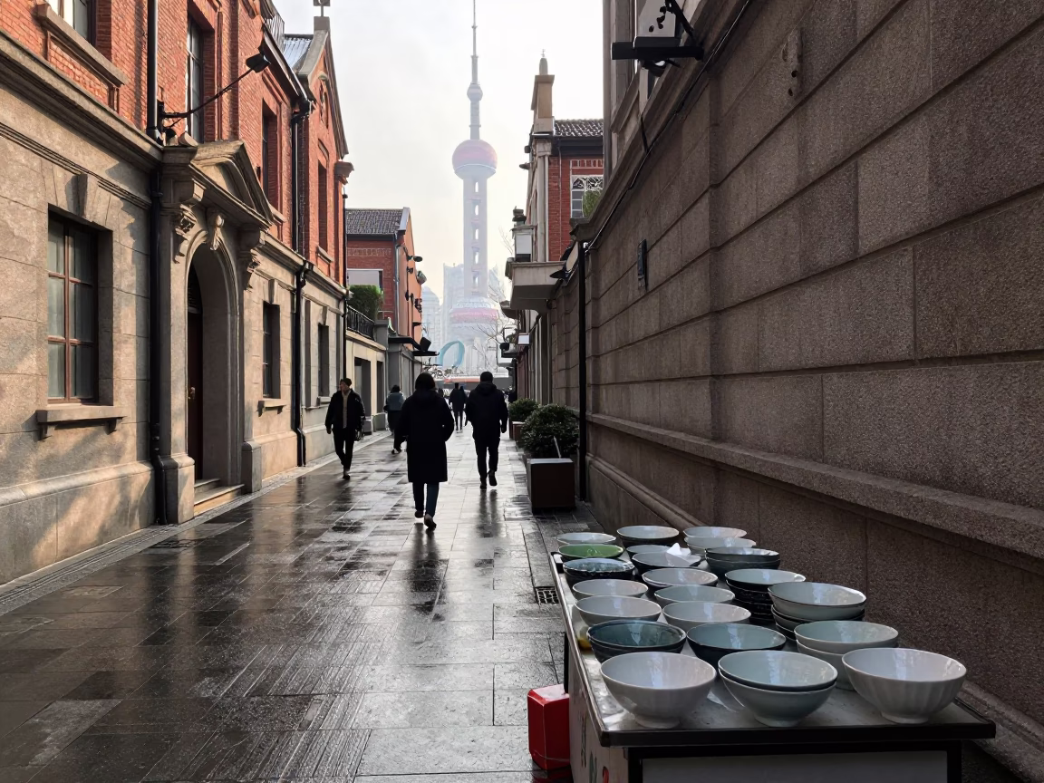 Street Scene in Shanghai at Noon Light in in Shanghai, China