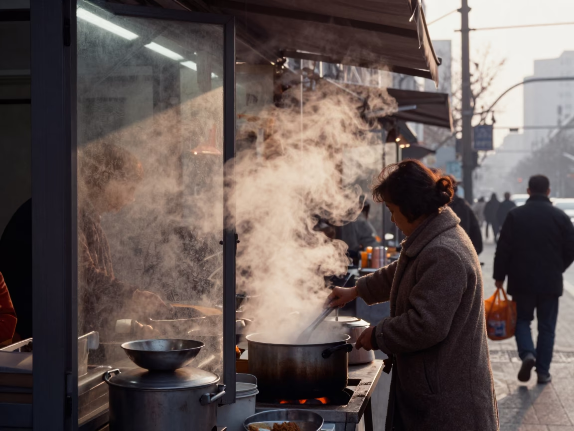 Street Scene in Shanghai at Sunrise Light in in Shanghai, China