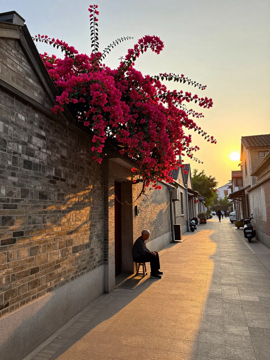 Street Scene in Shanghai at Sunset Light in in Shanghai, China