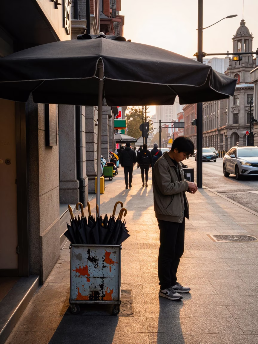 Street Scene in Shanghai at The Late Afternoon Light in in Shanghai, China
